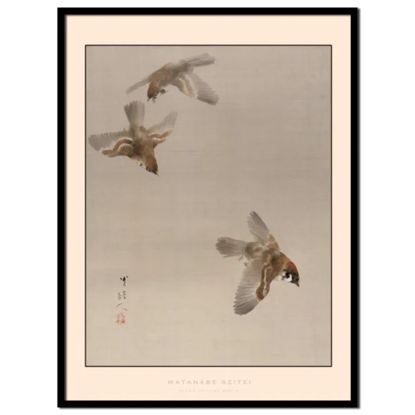 Framed Poster: Watanabe Seitei, Sparrows Flying