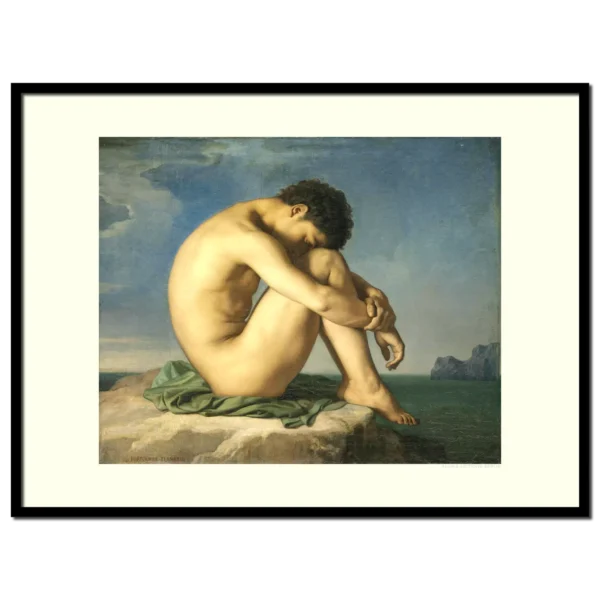 XC153a flandrin Jeune homme nu assis au bord de la mer